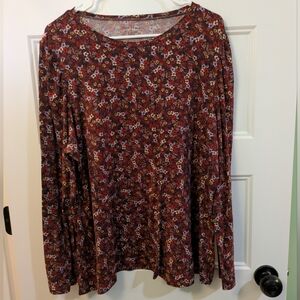 Lane Bryant Burgundy Floral Long-Sleeve Tee